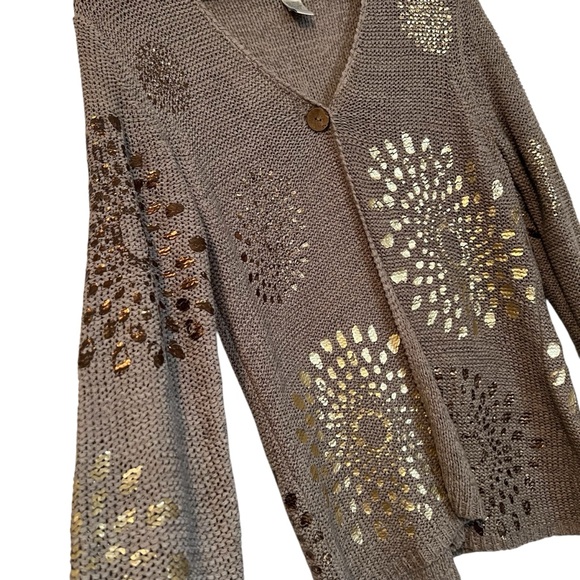 Chico's Taupe Knit Cardigan with Gold & Bronze Accents - Picture 4 of 6